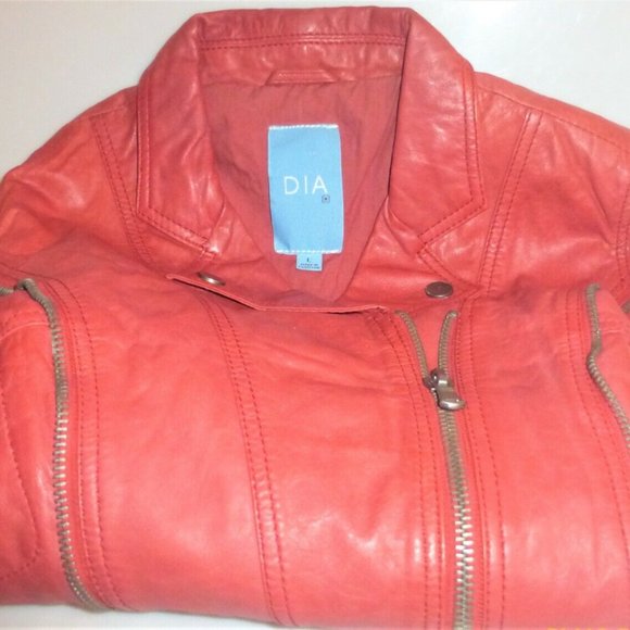 ST2 - DIA Woman's Red 100% LAMB SKIN LEATHER JACKET Size L Woman's Leather Coat - Picture 2 of 7